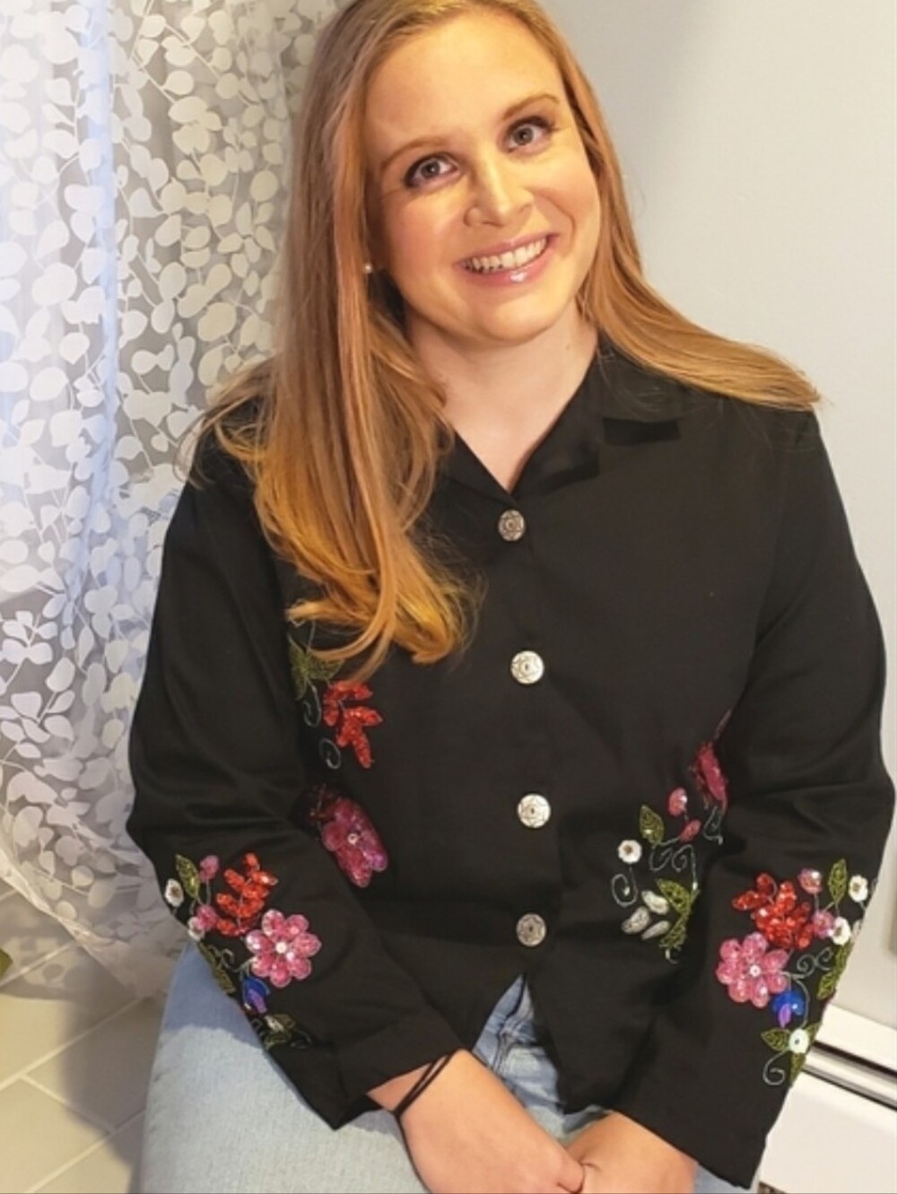 NWT Alexandria Pierce Embroidered Sequin Blazer Black Large Petite